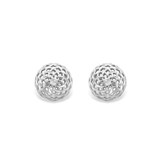 9ct White Gold Diamond Cut Hollow Ball Stud Earrings - John Ross Jewellers