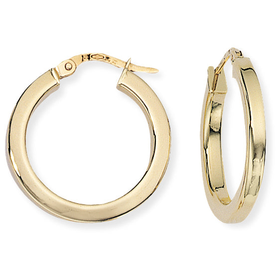 9ct Gold Square Tube Round Hoop Earrings - John Ross Jewellers