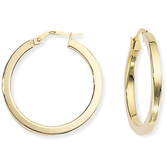 9ct Gold Square Tube Round Hoop Earrings - John Ross Jewellers