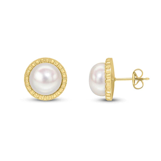 9ct Gold Freshwater Pearl Button Stud Earrings - John Ross Jewellers