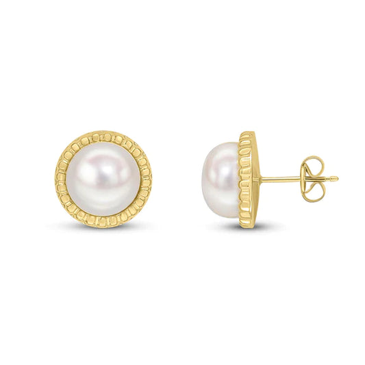 9ct Gold Freshwater Pearl Button Stud Earrings - John Ross Jewellers