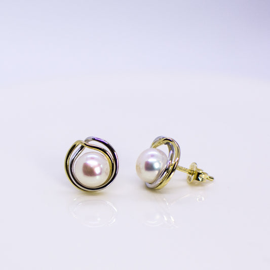 9ct Gold Two Tone Freshwater Pearl Stud Earrings - John Ross Jewellers