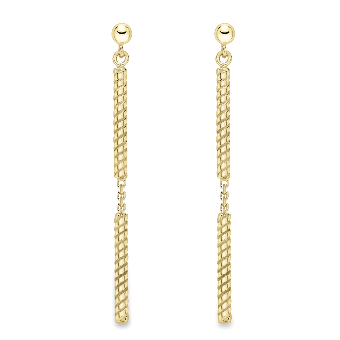 9ct Gold Twist Bar Drop Earrings - John Ross Jewellers