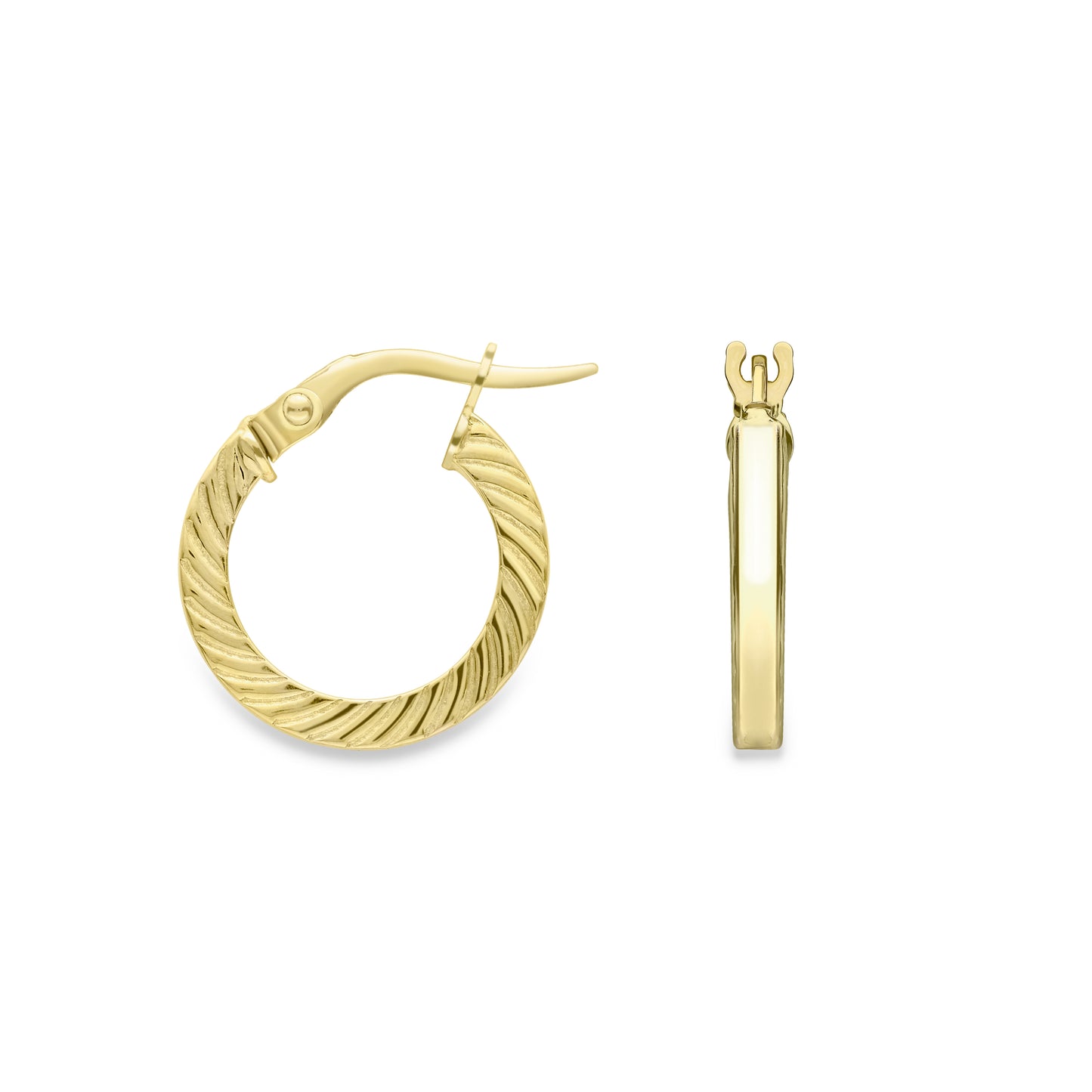 9ct Gold Grooved Hoop Earrings - 10mm - John Ross Jewellers