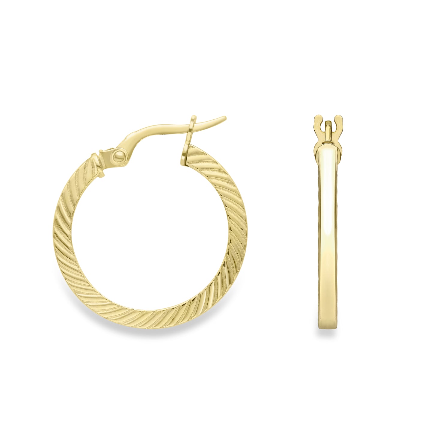 9ct Gold Grooved Hoop Earrings - 20mm - John Ross Jewellers
