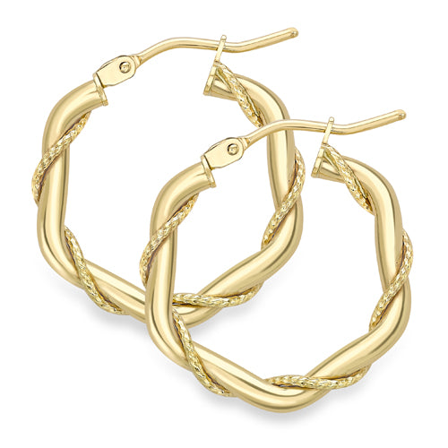 9ct Gold Braided Twist Hoop Earrings | 20mm - John Ross Jewellers