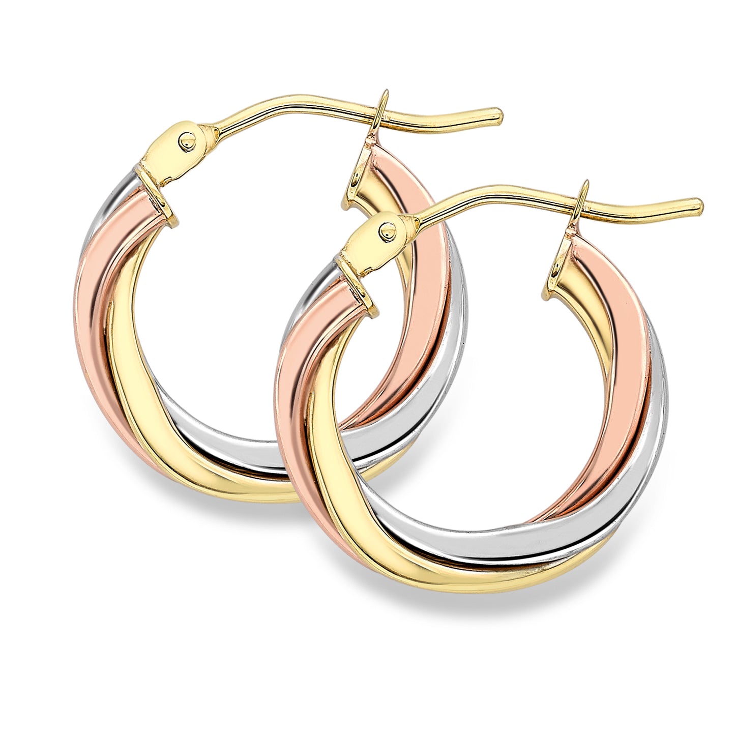 9ct Gold Three Colour Twist Hoop Earrings - Small - John Ross Jewellers