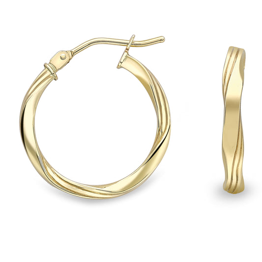 9ct Gold Classic 18mm Twist Hoop Earrings - John Ross Jewellers