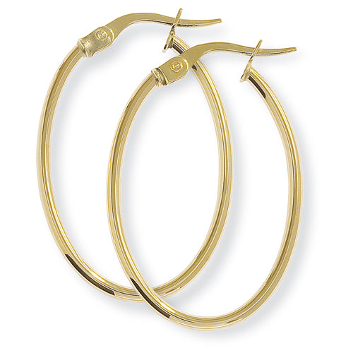 9ct Gold Skinny Oval Hoop Earrings - John Ross Jewellers