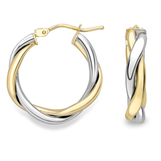 9ct Gold Classic Two Tone Hoop Earrings - John Ross Jewellers