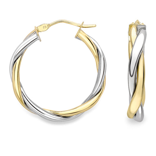 9ct Gold Classic Two Tone Hoop Earrings | 25mm - John Ross Jewellers