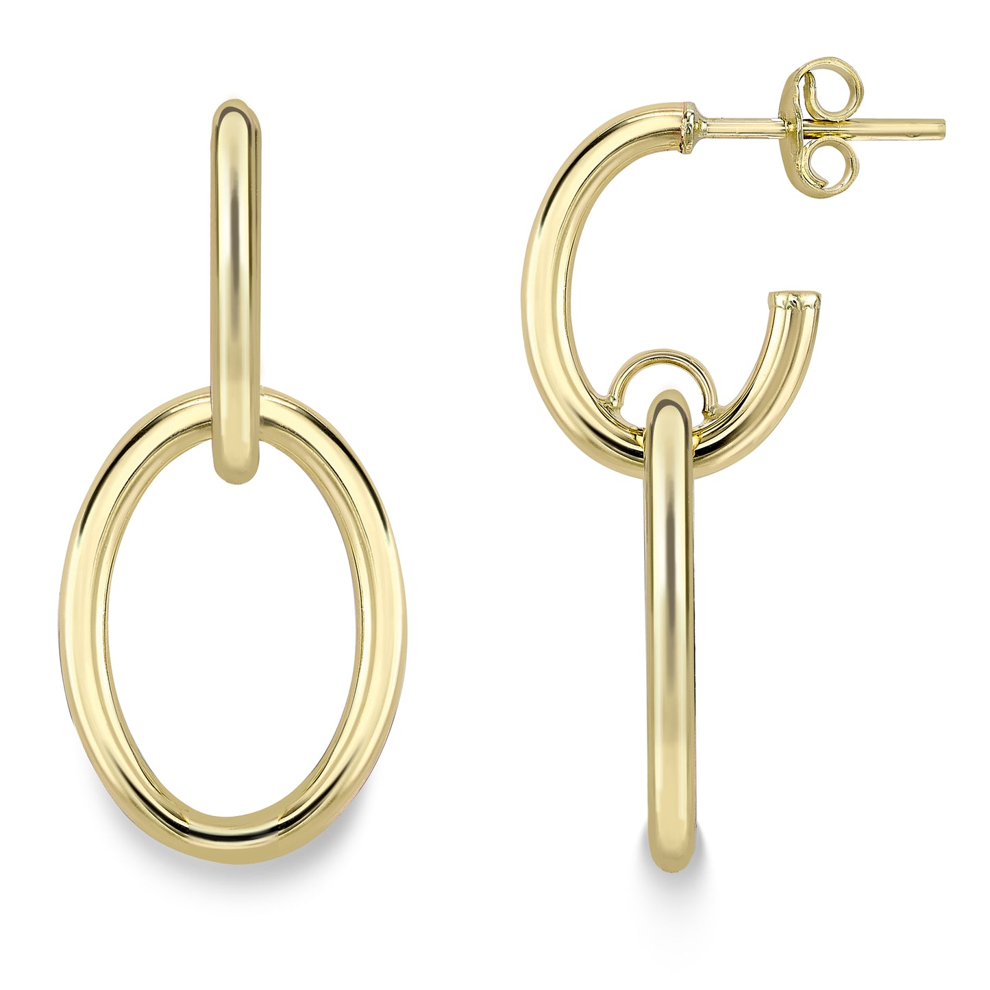 9ct Gold Hoop Earrings with Open Oval Drop - John Ross Jewellers