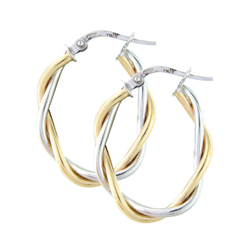 9ct Gold Oval Braided Two Tone Hoop Earrings - John Ross Jewellers