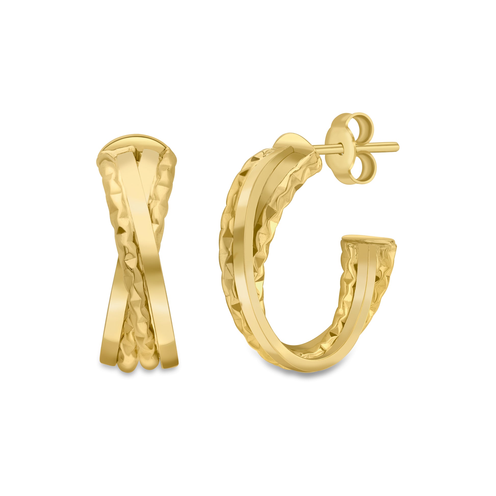 9ct Gold Textured Twist J Hoop Earrings - John Ross Jewellers