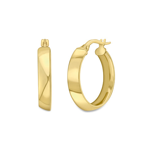 9ct Gold Chunky Bevelled Hoop Earrings | 20mm - John Ross Jewellers