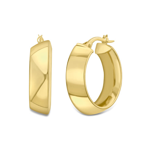 9ct Gold Chunky Bevelled Hoop Earrings | 22mm - John Ross Jewellers