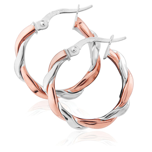 9ct Gold Classic Two Tone Hoop Earrings - Rose & White - John Ross Jewellers