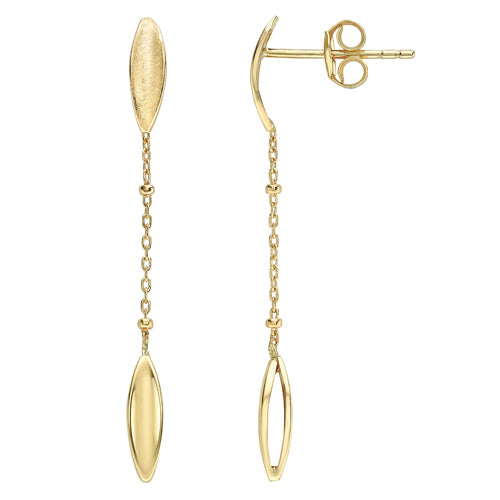 9ct Gold Pretty Leaf Drop Earrings - John Ross Jewellers