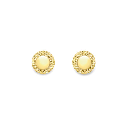 9ct Gold Cute Flat Patterned Stud Earrings | Round 6mm - John Ross Jewellers