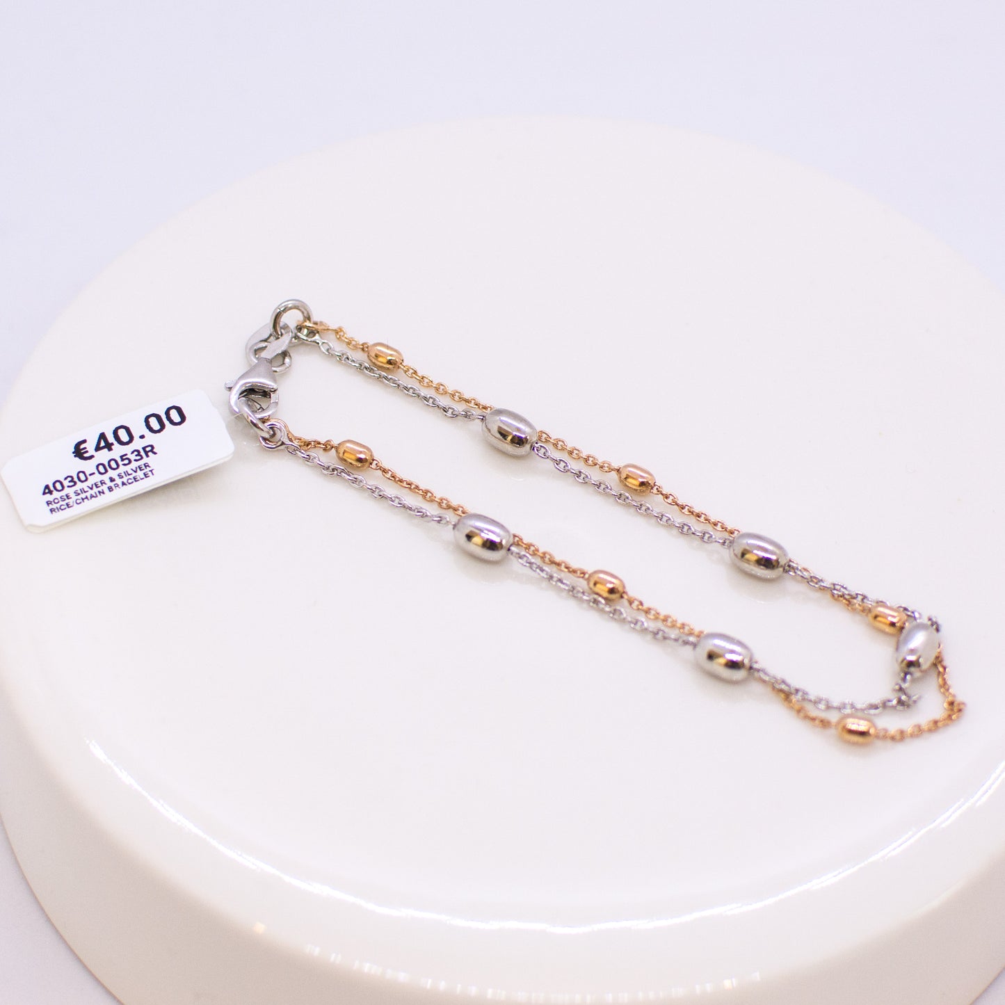 Rose Silver Rice & Chain Bracelet - John Ross Jewellers