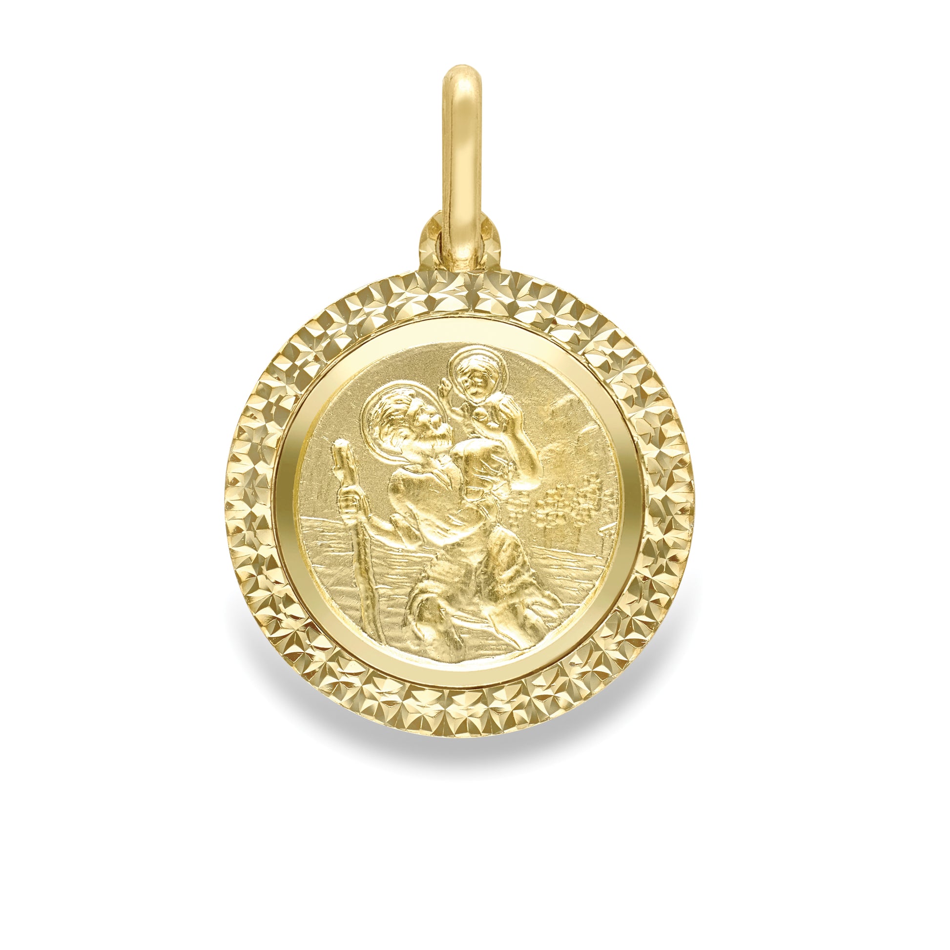 9ct Gold St Christopher Medal Pendant & Chain | 17mm Diamond Cut - John Ross Jewellers
