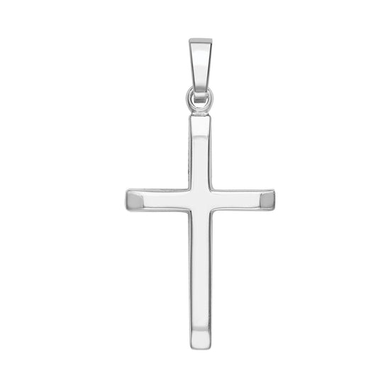 9ct White Gold Solid Cross Necklace - Small - John Ross Jewellers