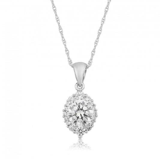 9ct White Gold Vintage Inspired CZ Necklace - Marquis - John Ross Jewellers