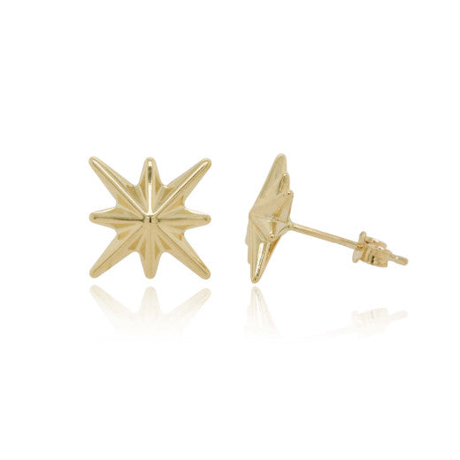 9ct Gold Puffed North Star Stud Earrings - John Ross Jewellers