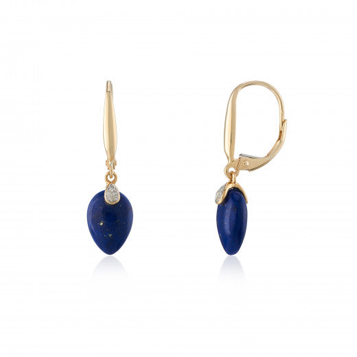 9ct Gold Lapis Lazuli & Diamond Drop Earrings - John Ross Jewellers