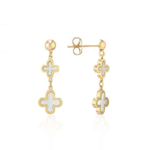 9ct Gold Mother of Pearl Flower Drop Earrings - John Ross Jewellers