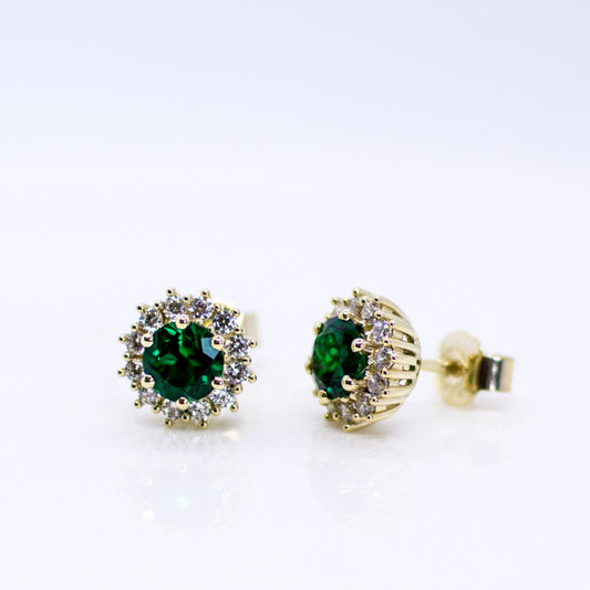 9ct Gold Created Emerald & CZ Stud Earrings - John Ross Jewellers