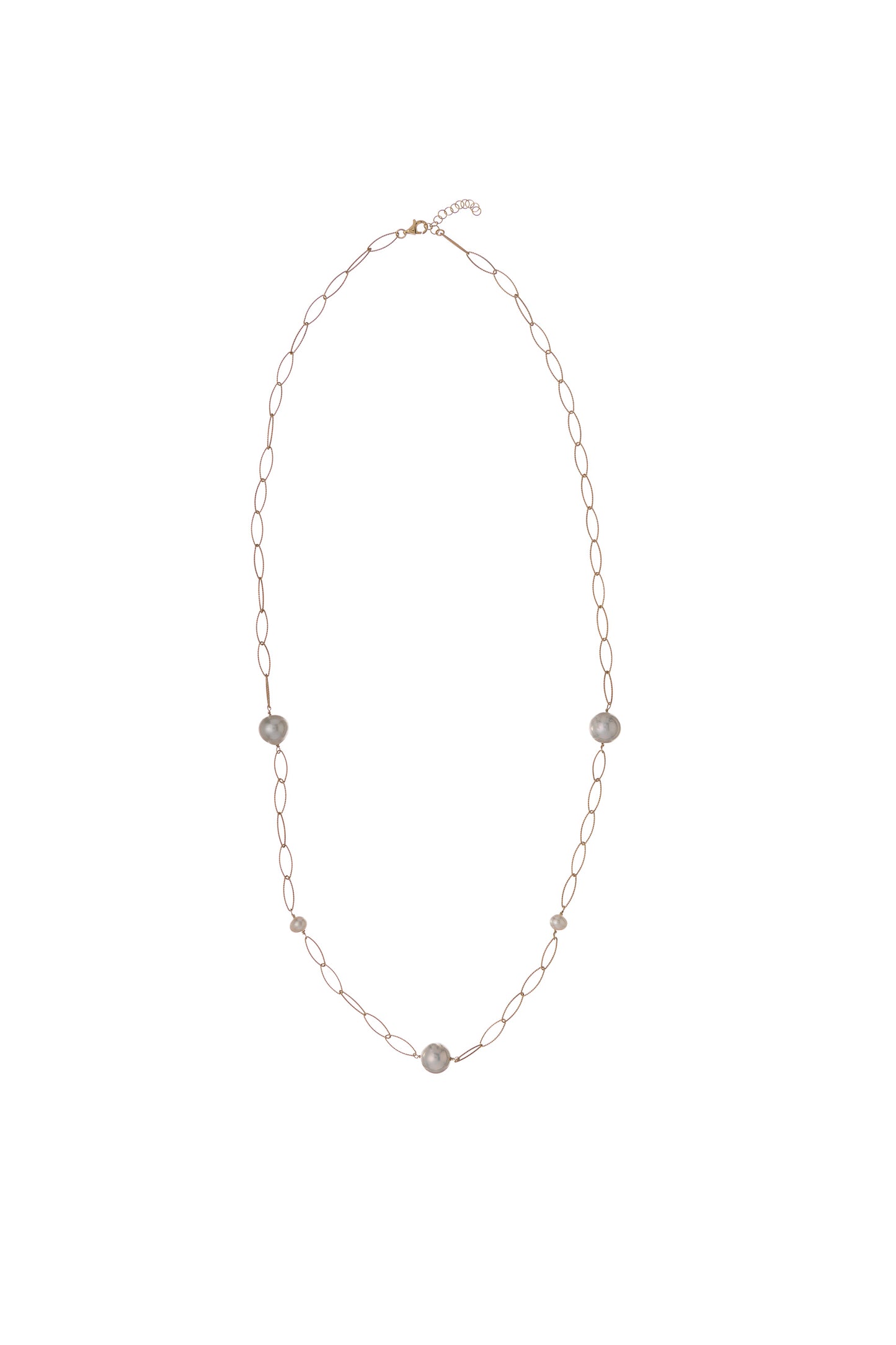 Sunshine Simple Freshwater Pearl Oval Twist Link Long Necklace - John Ross Jewellers