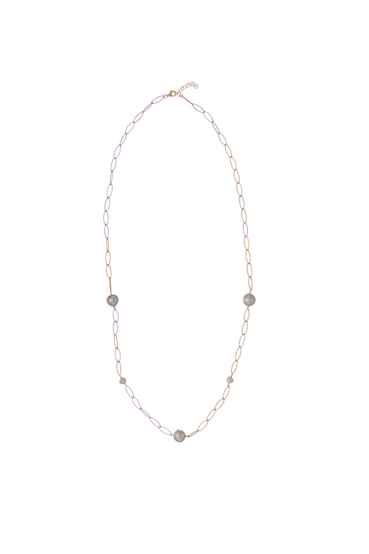 Sunshine Simple Freshwater Pearl Oval Twist Link Long Necklace - John Ross Jewellers
