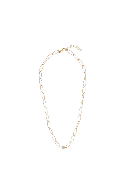 Sunshine Simple Freshwater Pearl Oval Twist Link Choker Necklace - John Ross Jewellers