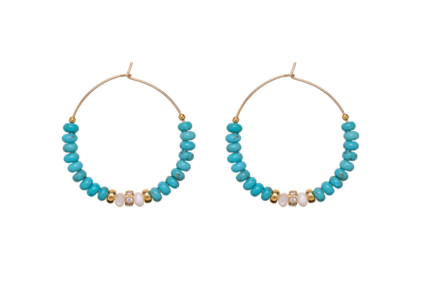 Sunshine Turquoise, Mother of Pearl & CZ Hoop Earrings | 36mm - John Ross Jewellers