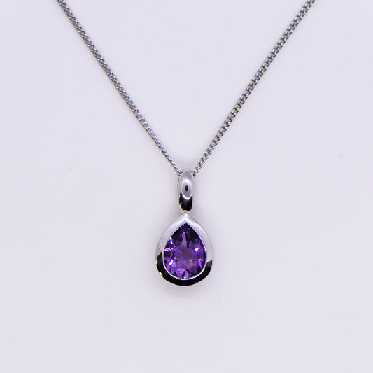 Silver Amethyst Pear Necklace - John Ross Jewellers