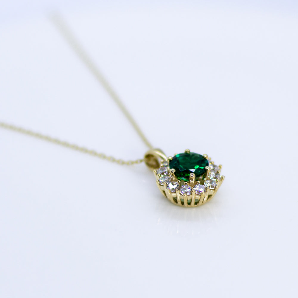 9ct Gold Created Emerald & CZ Pendant Necklace - John Ross Jewellers