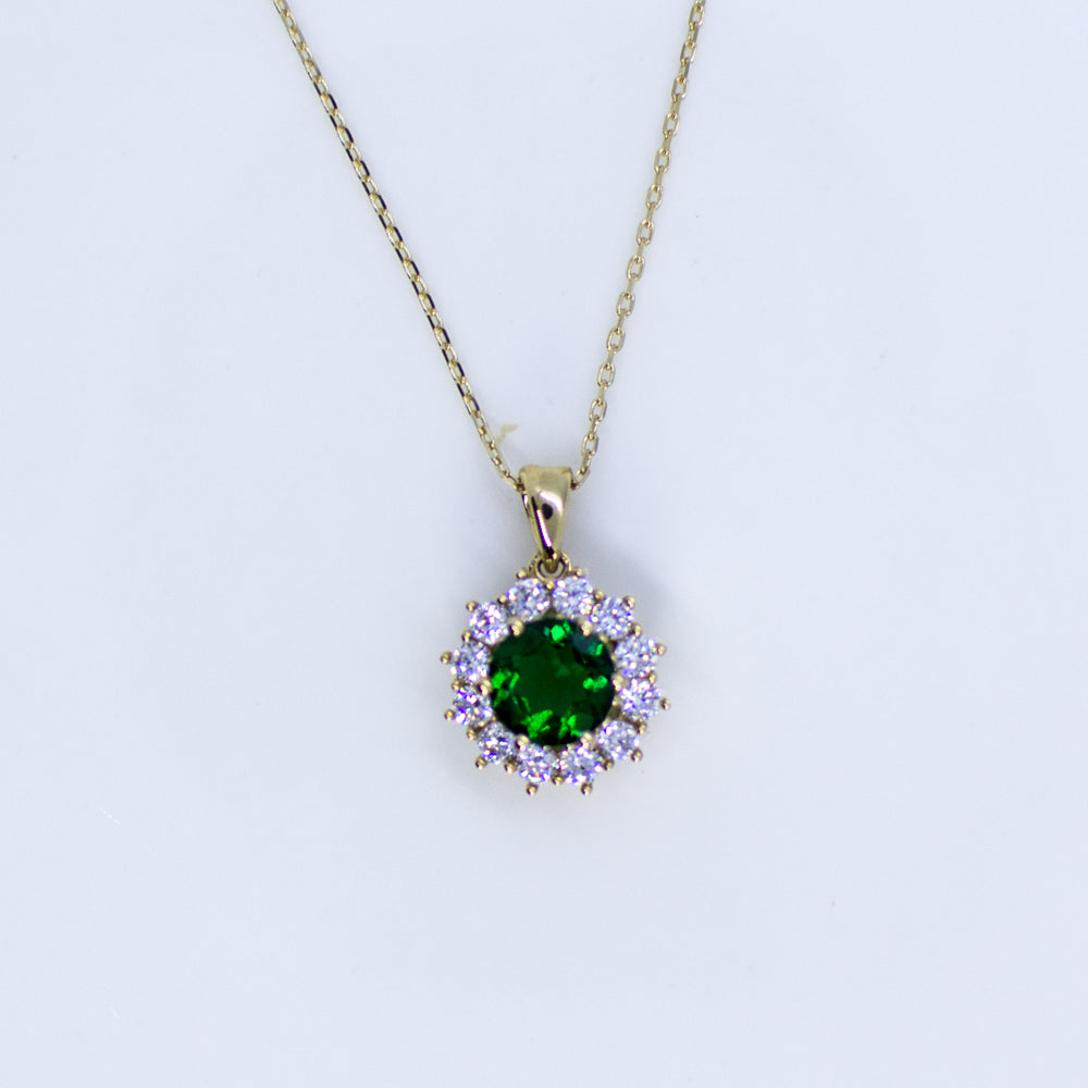 9ct Gold Created Emerald & CZ Pendant Necklace - John Ross Jewellers