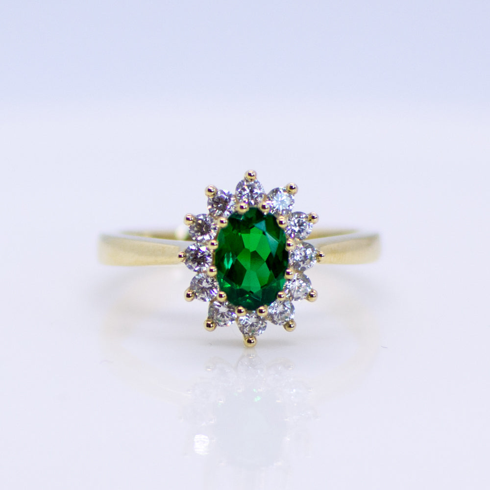 9ct Gold Created Emerald & CZ Ring - John Ross Jewellers