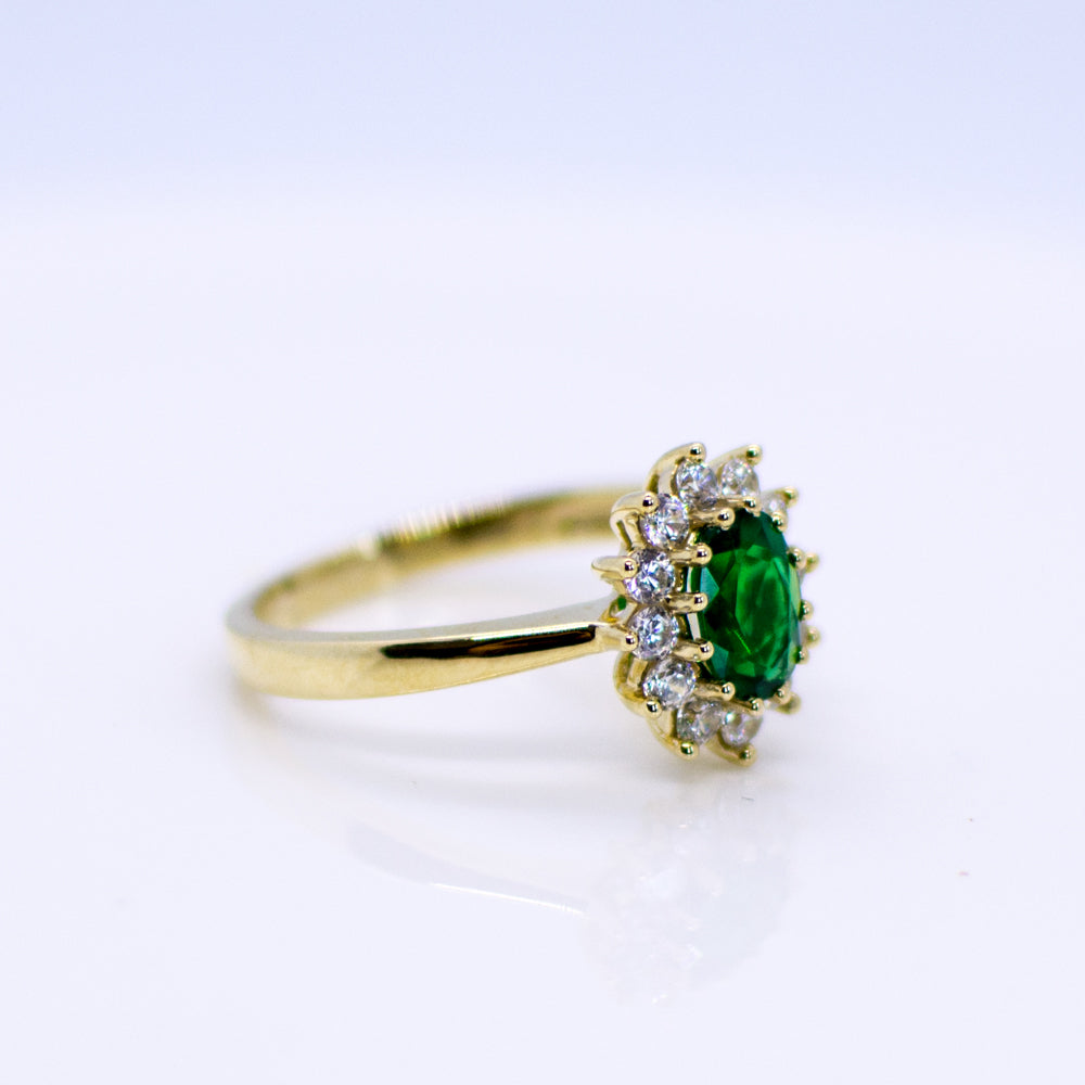 9ct Gold Created Emerald & CZ Ring - John Ross Jewellers