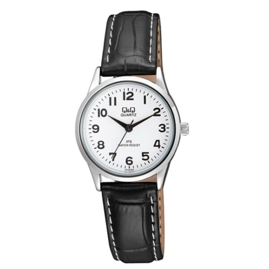 Q&Q Ladies Silver Leather Watch - John Ross Jewellers
