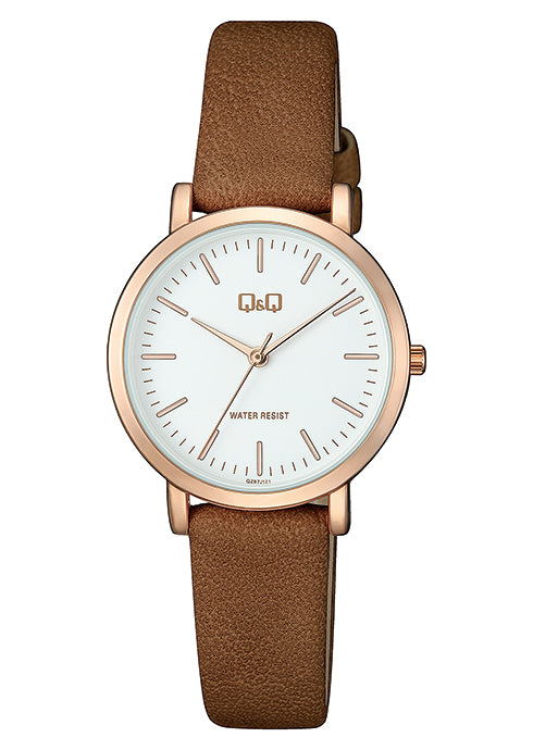 Q&Q Ladies Rose Gold Leather Watch - John Ross Jewellers