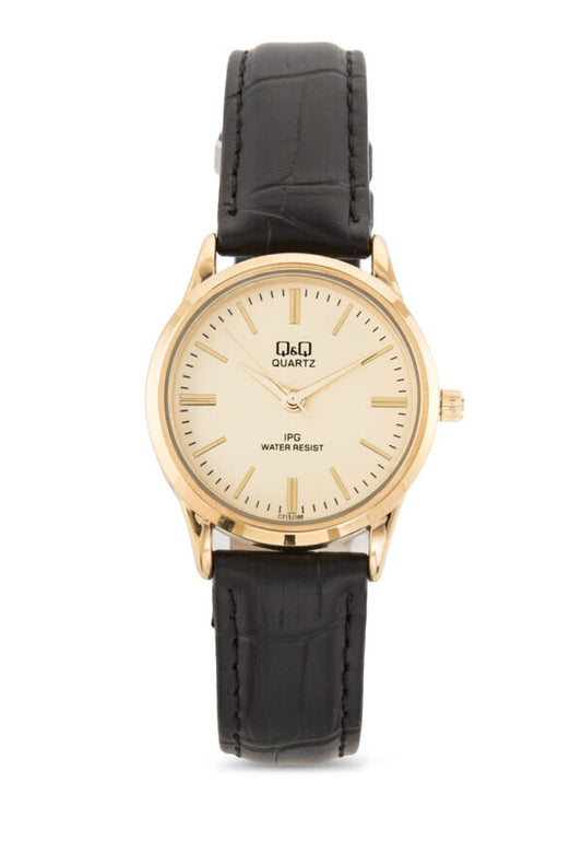 Q&Q Ladies Gold Leather Watch - John Ross Jewellers