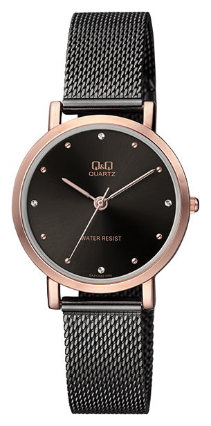 Q&Q Ladies Black & Rose Gold Mesh Watch - John Ross Jewellers