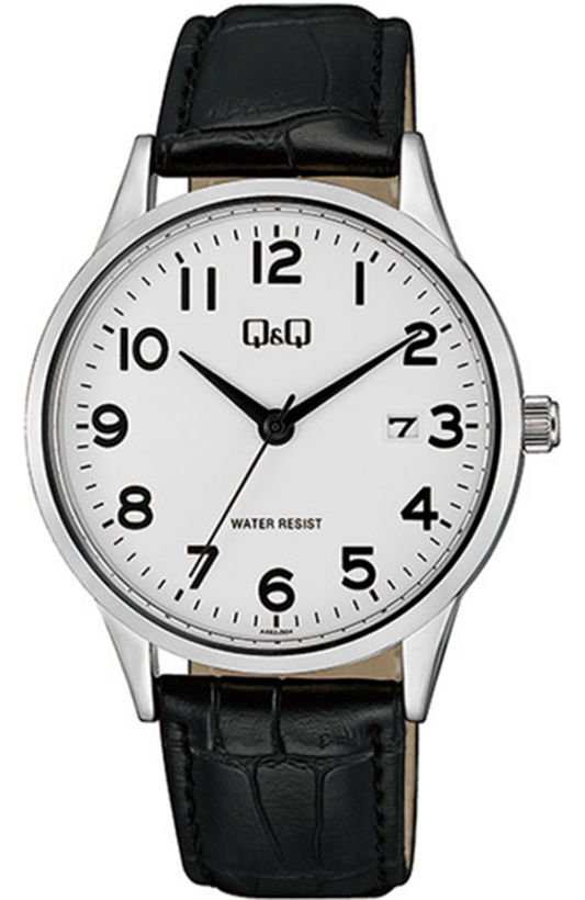 Q&Q Gents Silver Leather Watch - John Ross Jewellers