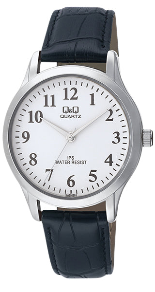 Q&Q Gents Silver Leather Watch - John Ross Jewellers