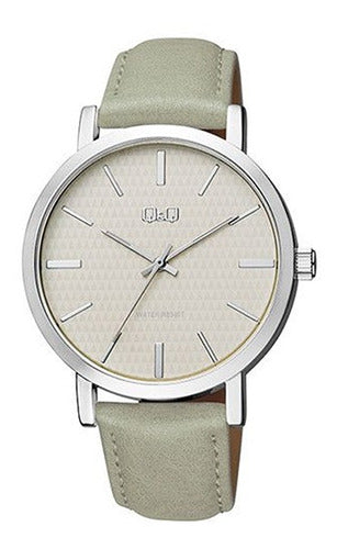 Q&Q Gents Silver Leather Watch - John Ross Jewellers