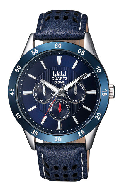 Q&Q Gents Silver Leather Watch - John Ross Jewellers
