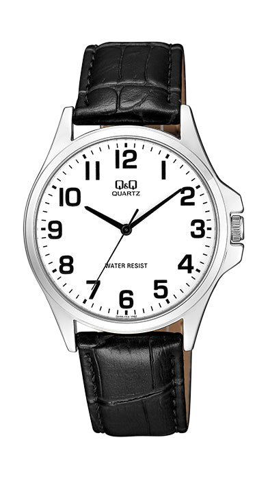 Q&Q Gents Silver Leather Watch - John Ross Jewellers