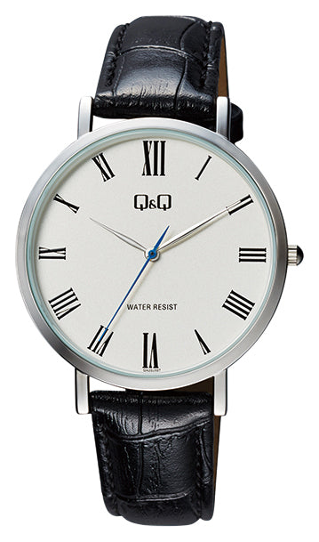 Q&Q Gents Silver Leather Watch - John Ross Jewellers